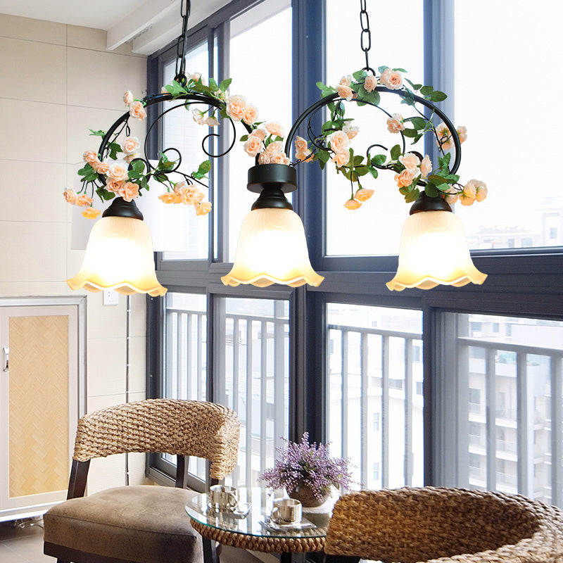 White Glass Island Light - Elegant American Rose Restaurant Suspension Fixture