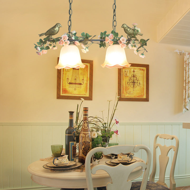 White Glass Island Light - Elegant American Rose Restaurant Suspension Fixture 2 /