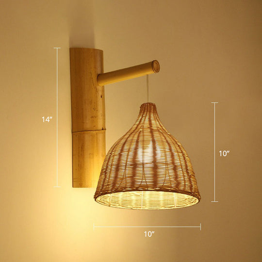 Bamboo Weaving Lantern Wall Sconce - Chinese Style Wood Hanging Light For Corridor / Wine Glass