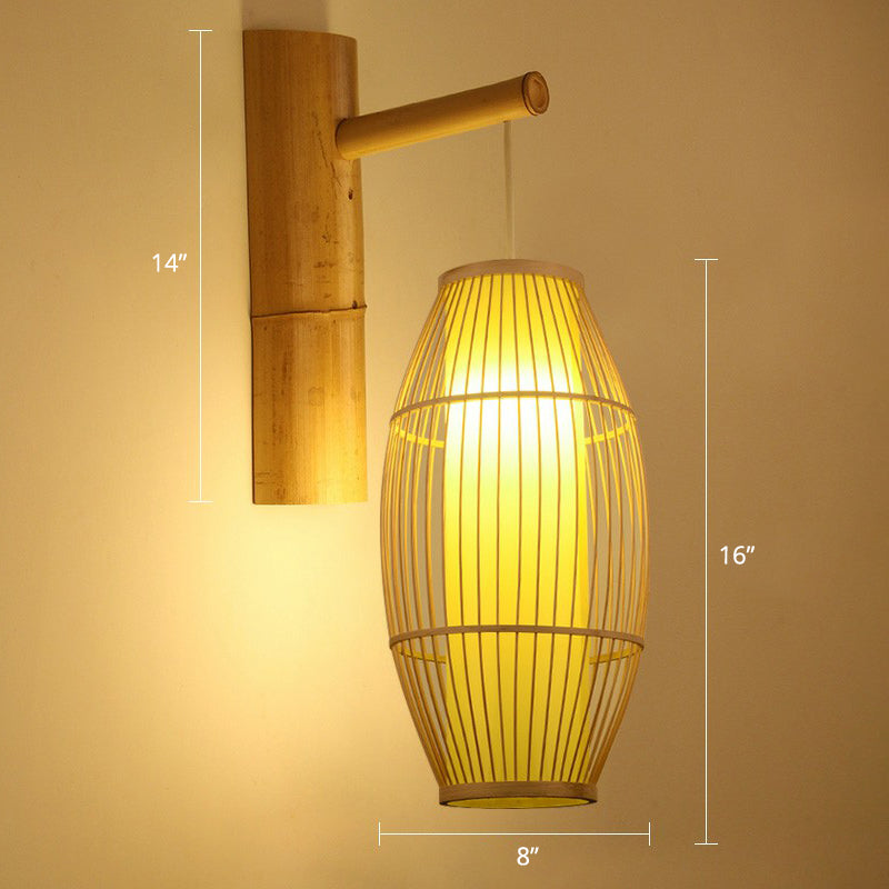 Bamboo Weaving Lantern Wall Sconce - Chinese Style Wood Hanging Light For Corridor / Rugby