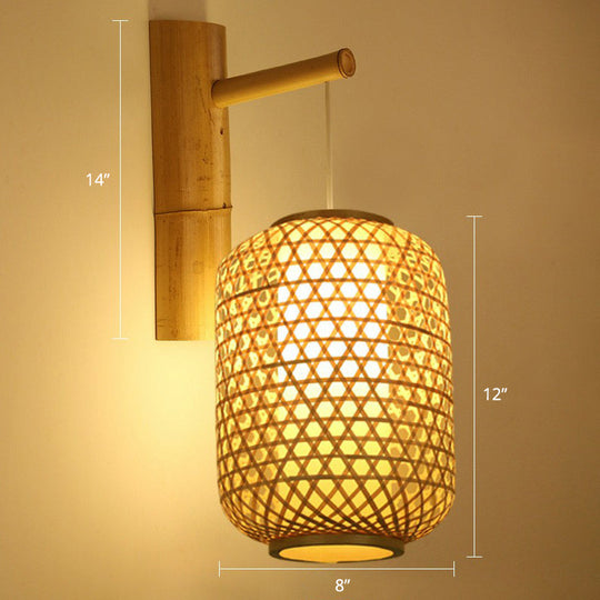 Bamboo Weaving Lantern Wall Sconce - Chinese Style Wood Hanging Light For Corridor /