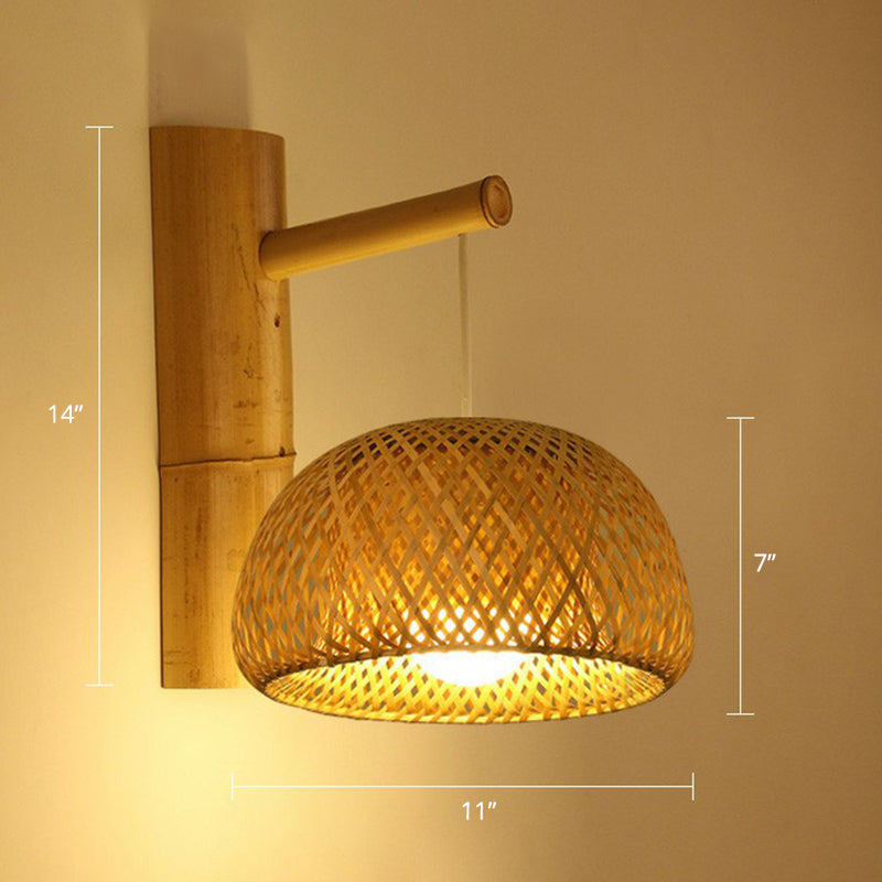 Bamboo Weaving Lantern Wall Sconce - Chinese Style Wood Hanging Light For Corridor / Dome