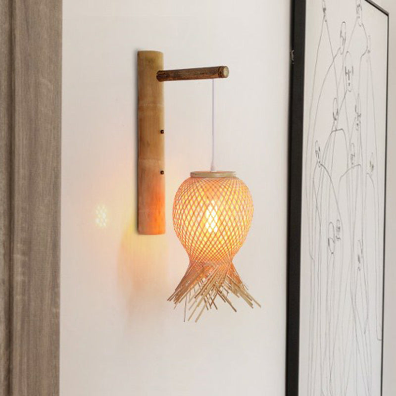 Bamboo Octopus Bedside Wall Lamp: Japanese Wood Light Fixture