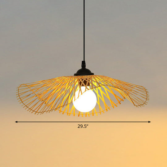 Chinese Style Bamboo Ceiling Pendant Light With Lotus Leaf Design Wood / 29.5