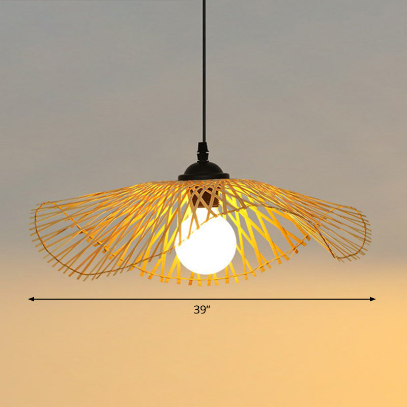 Chinese Style Bamboo Ceiling Pendant Light With Lotus Leaf Design Wood / 39