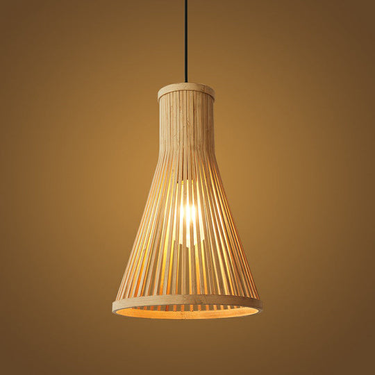 Minimalist Wood Cone Pendant Light for Tea Room Ceiling with Bamboo Shade