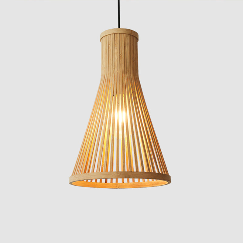 Minimalist Wood Drop Pendant Ceiling Light With Bamboo Cone Shade
