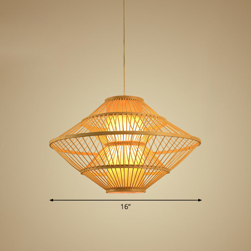 Modern Bamboo Rhombus Pendant Light Fixture For Restaurants Single Wood Ceiling Hang / 16