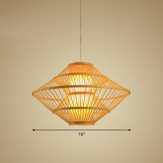 Modern Bamboo Rhombus Pendant Light Fixture For Restaurants Single Wood Ceiling Hang / 16