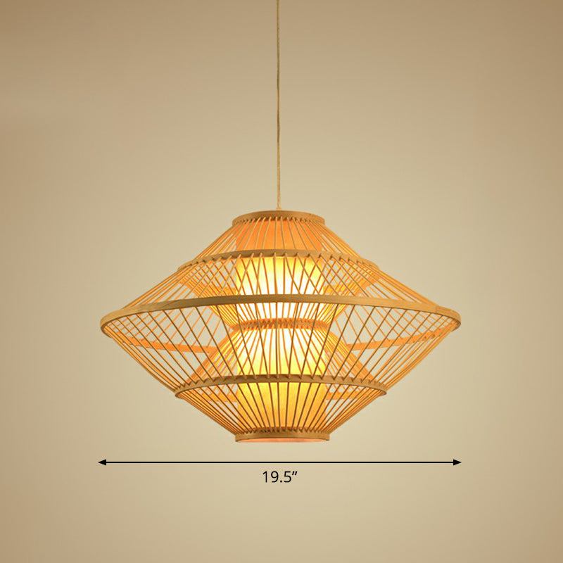 Modern Bamboo Rhombus Pendant Light Fixture For Restaurants Single Wood Ceiling Hang / 19.5