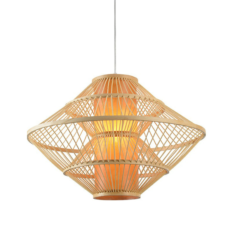 Modern Bamboo Rhombus Pendant Light Fixture For Restaurants Single Wood Ceiling Hang