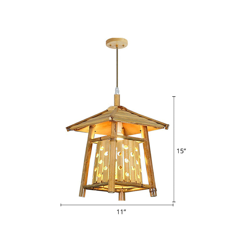 Japanese Pavilion Pendant Light - Bamboo 1-Light Tea Room Ceiling Fixture Wood / Regular