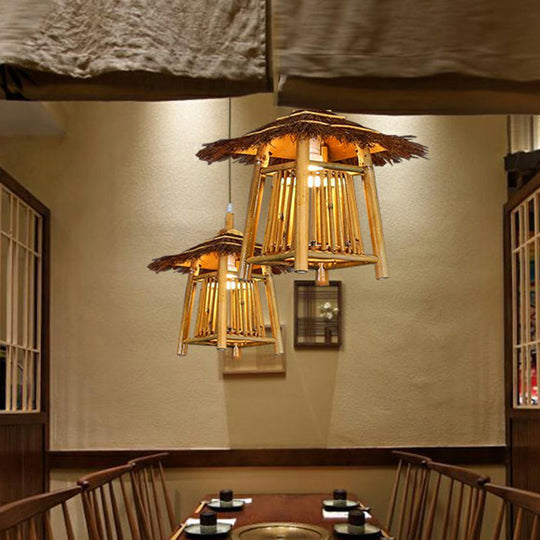 Japanese Pavilion Pendant Light - Bamboo 1-Light Tea Room Ceiling Fixture