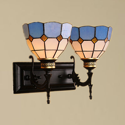 Tiffany Stained Glass Bowl Wall Lighting: 2-Light Industrial Indoor Fixture For Corridor