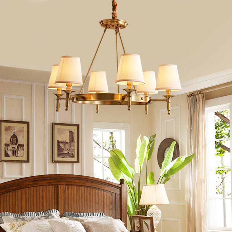 Gold Fabric Bedroom Chandelier - Minimalist Conic Ceiling Light ...