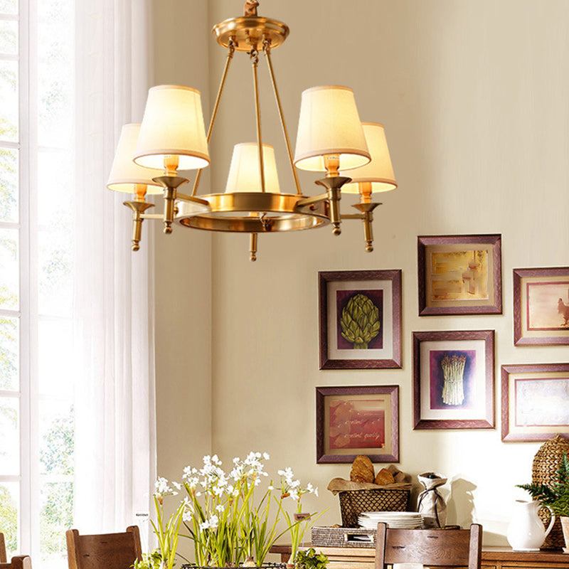 Gold Fabric Bedroom Chandelier - Minimalist Conic Ceiling Light ...
