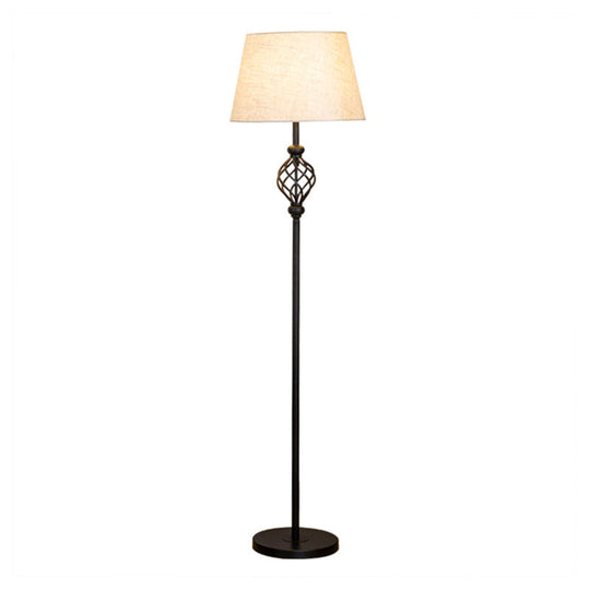 Retro Empire Shade Floor Lamp - Single-Bulb Fabric Standing Light In Black Foot Switch Included