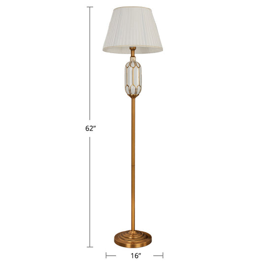 Modern Single Floor Lamp With Empire Shade And Pleated Fabric - Perfect For Living Room White