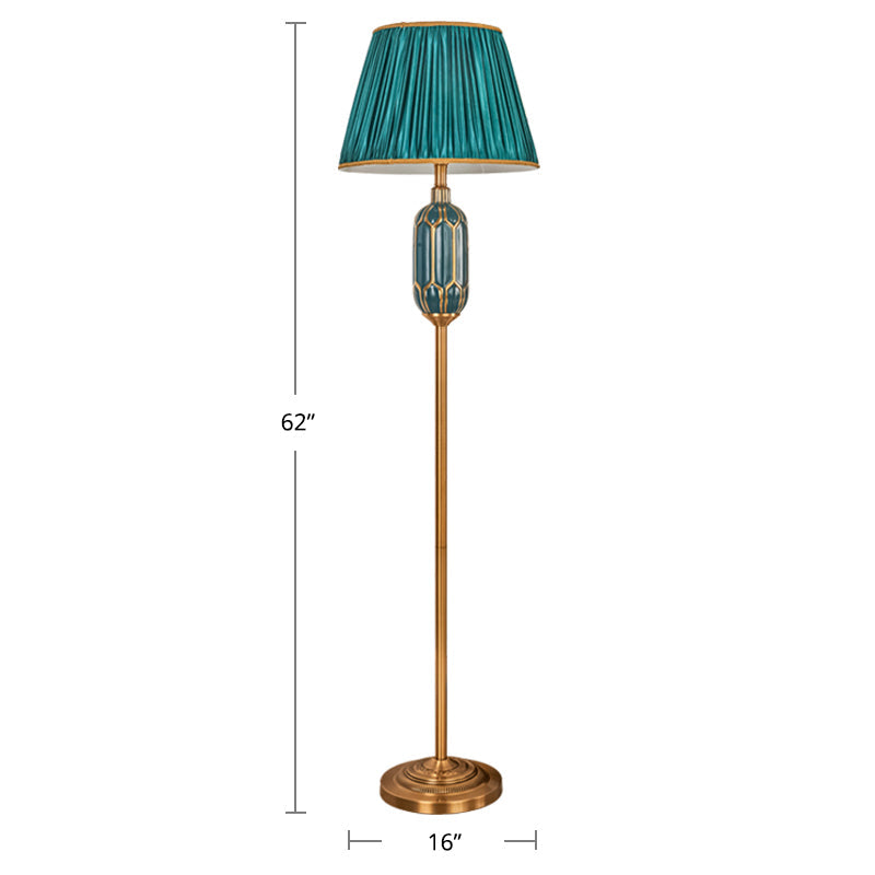 Modern Single Floor Lamp With Empire Shade And Pleated Fabric - Perfect For Living Room Green