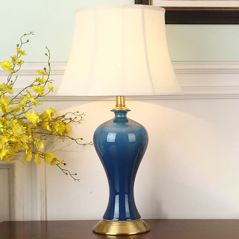 Blue Pottery Base Bedside Table Lamp With Modern Empire Shade Night Light / Arc