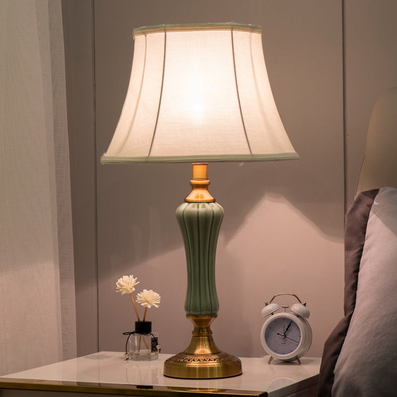 Modern 1-Bulb Green Nightstand Lamp With Empire Shade And Fabric Border Light / Arc
