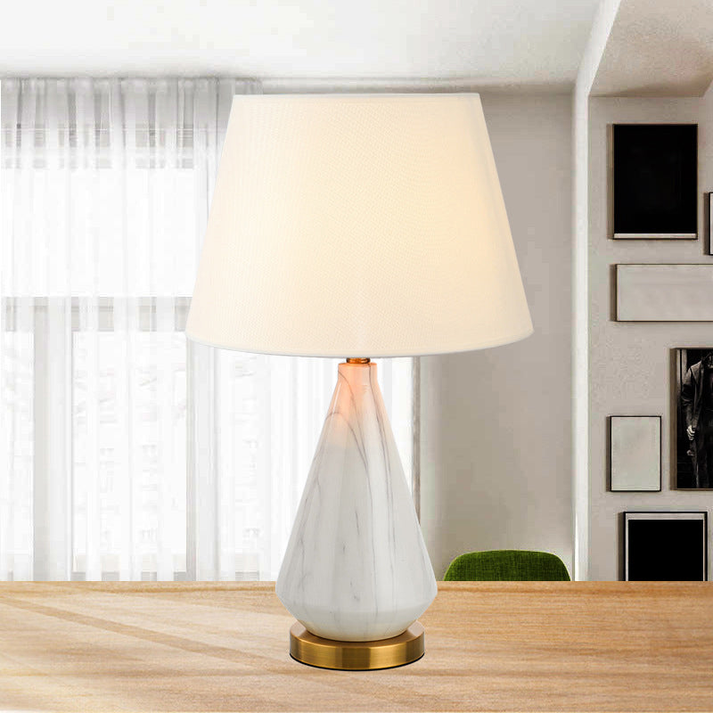Nordic Ceramic Diamond Night Light With Fabric Empire Shade - Single Table Lamp White