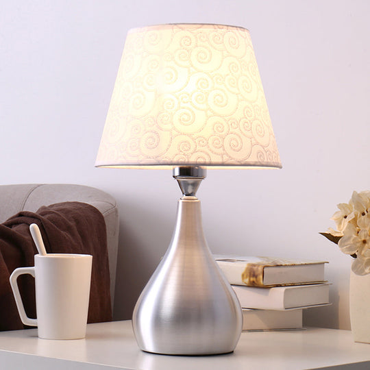 Modern Silver Drop Table Lamp: 1-Light Aluminum Night Light With Cone Fabric Shade / Cloud