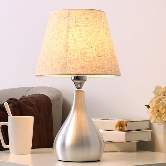 Modern Silver Drop Table Lamp: 1-Light Aluminum Night Light With Cone Fabric Shade / Regular