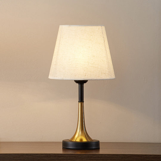 Simplicity 1-Light White Table Lamp With Fabric Shade And Brass-Black Base / Small Barrel