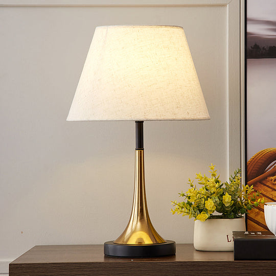 Simplicity 1-Light White Table Lamp With Fabric Shade And Brass-Black Base / Large Barrel