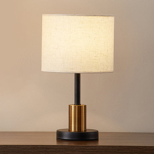 Simplicity 1-Light White Table Lamp With Fabric Shade And Brass-Black Base / Small Cylinder