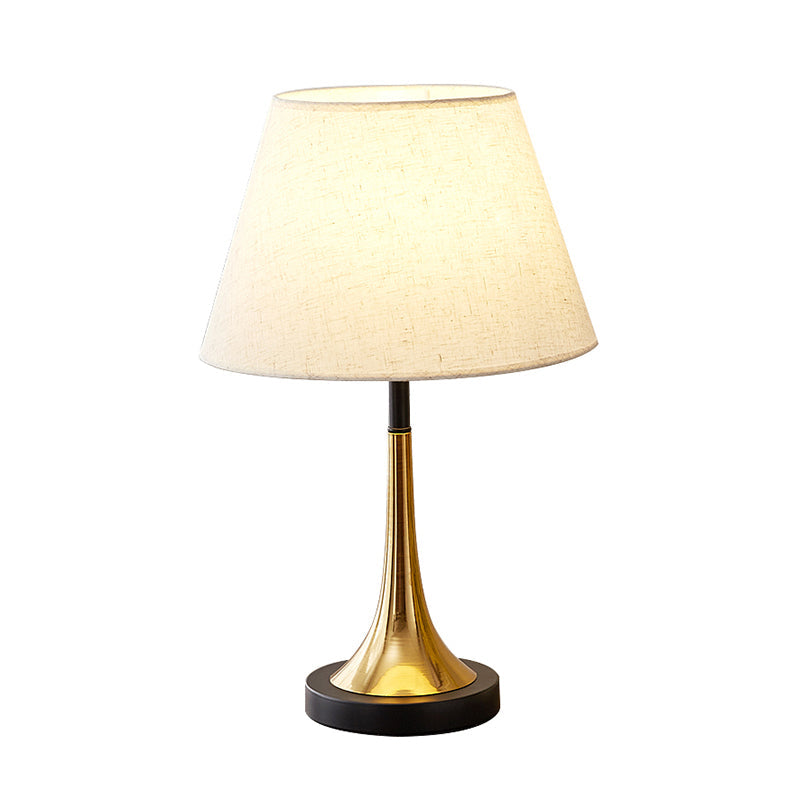 Simplicity 1-Light White Table Lamp With Fabric Shade And Brass-Black Base