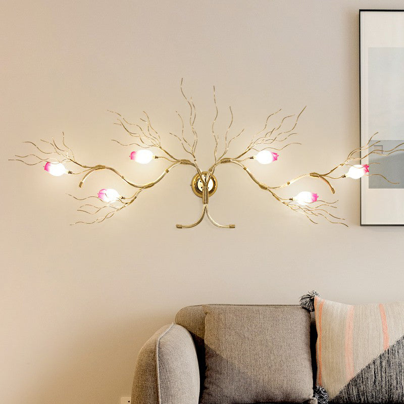 Art Deco Aluminum Sconce Light With 6 Bulbs For Living Room Wall Decor Purple