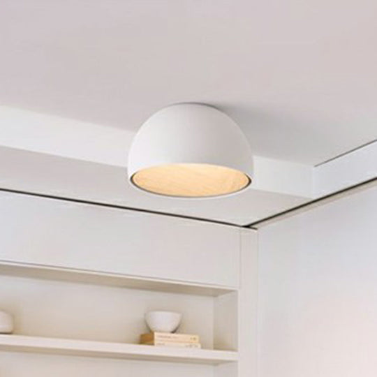 Modern Led Ceiling Light: Dome Flush Mount Lamp With Wood Grain Inner White / 14