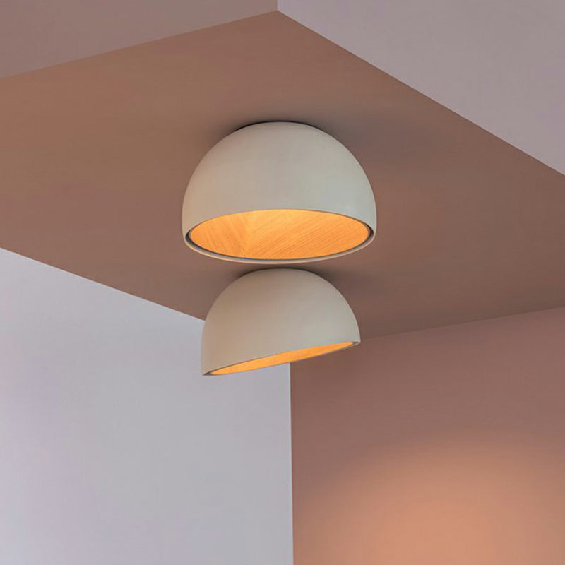 Modern Led Ceiling Light: Dome Flush Mount Lamp With Wood Grain Inner
