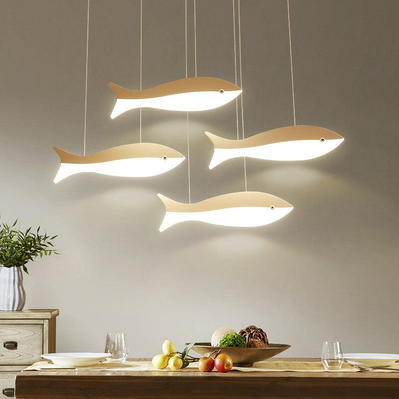 White Fish Cluster Pendant Light: Artistic Acrylic Led Ceiling Lamp For Restaurants / 15