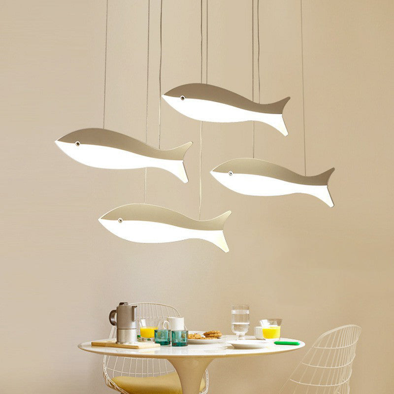 White Fish Cluster Pendant Light: Artistic Acrylic Led Ceiling Lamp For Restaurants