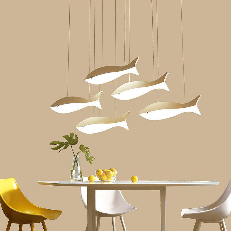 White Fish Cluster Pendant Light: Artistic Acrylic Led Ceiling Lamp For Restaurants