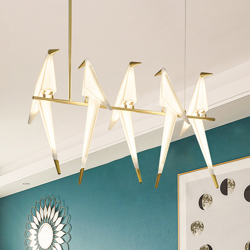 Art Deco Acrylic Bird Island Pendant Light With 5 White And Gold Led Bulbs