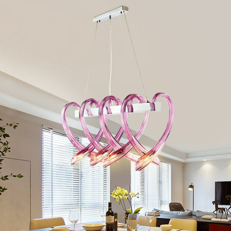 Heart Shaped Crystal Glass Led Hanging Light Fixture - Perfect For Restaurants Purple