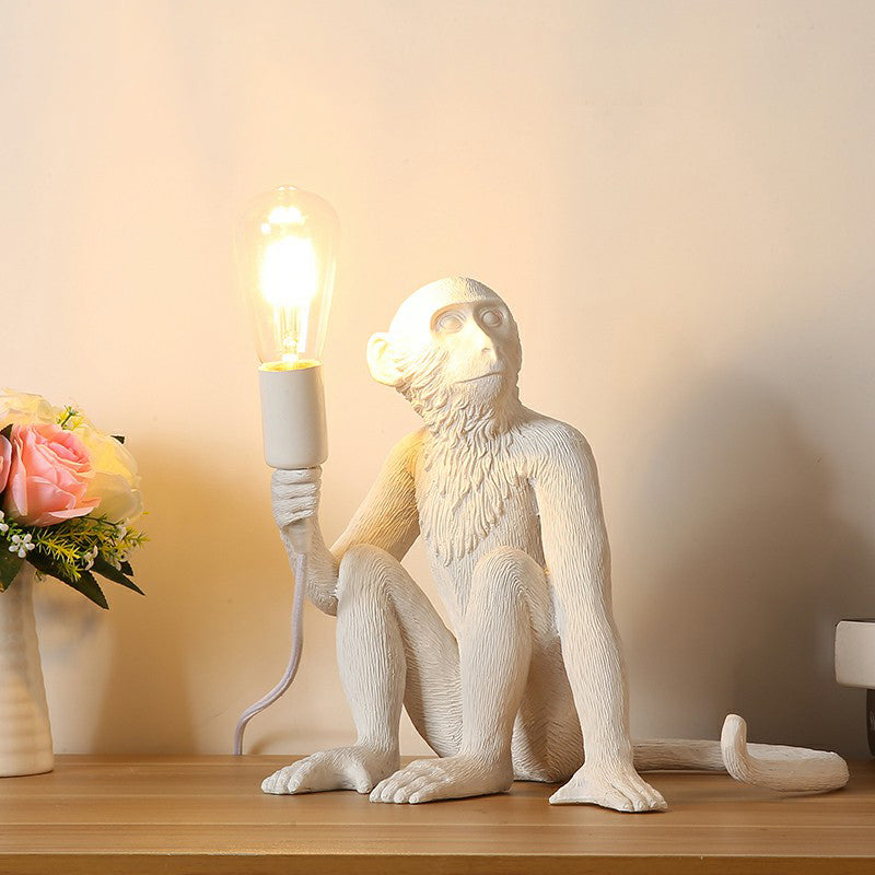 Monkey Resin Night Light Decorative Table Lamp With Naked Bulb Design White / Sitting
