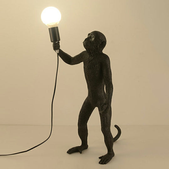 Monkey Resin Night Light Decorative Table Lamp With Naked Bulb Design Black / Standing