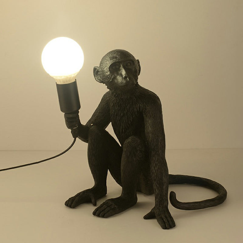 Monkey Resin Night Light Decorative Table Lamp With Naked Bulb Design Black / Sitting