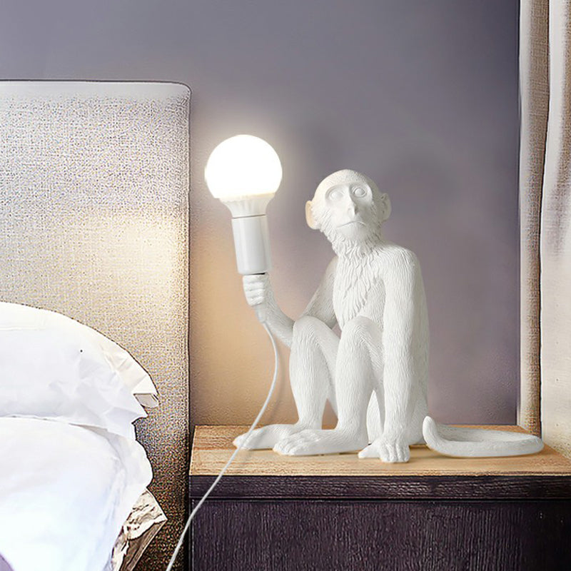 Monkey Resin Night Light Decorative Table Lamp With Naked Bulb Design