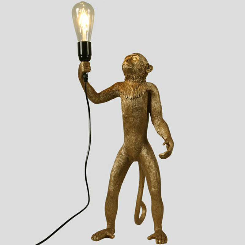 Monkey Resin Night Light Decorative Table Lamp With Naked Bulb Design Gold / Standing