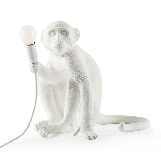 Monkey Resin Night Light Decorative Table Lamp With Naked Bulb Design