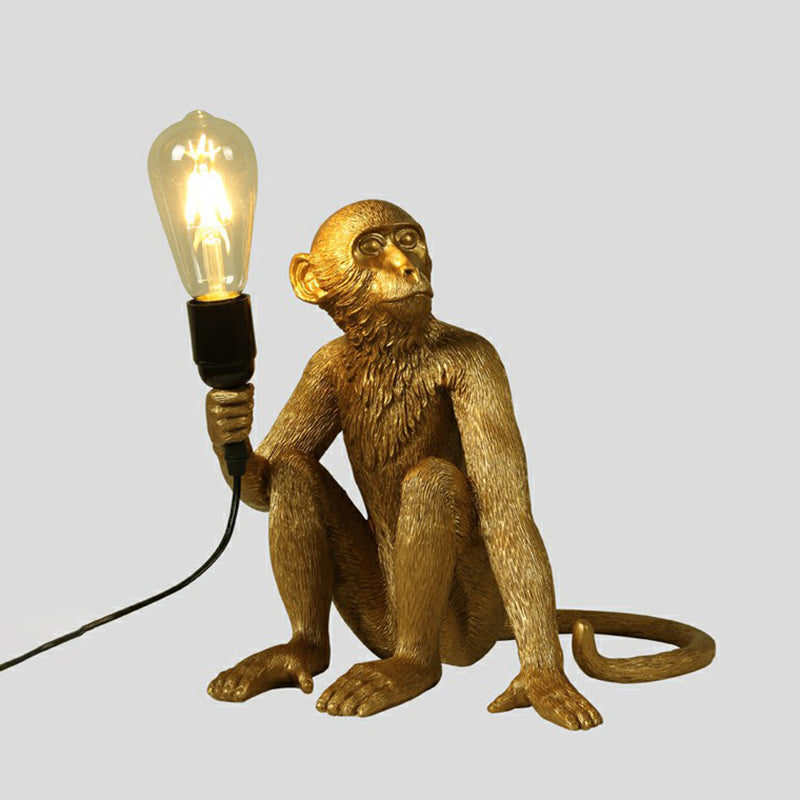 Monkey Resin Night Light Decorative Table Lamp With Naked Bulb Design Gold / Sitting