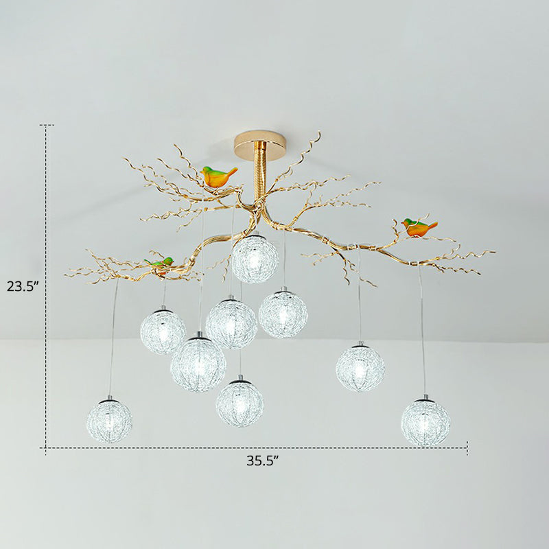 Led Chandelier - Stylish Aluminum Wire Gold Hanging Lamp With Bird Decor 9 / White