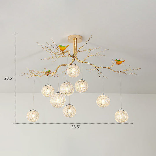 Led Chandelier - Stylish Aluminum Wire Gold Hanging Lamp With Bird Decor 9 / Warm