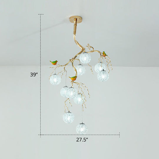 Led Chandelier - Stylish Aluminum Wire Gold Hanging Lamp With Bird Decor 10 / White